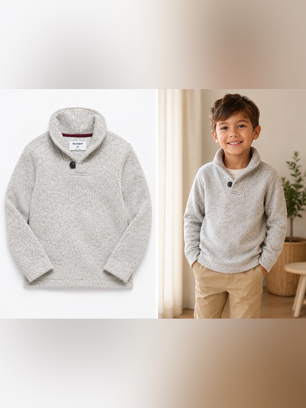 Old Navy Heather Gray Boys Shawl-Collar Pullover Sweater